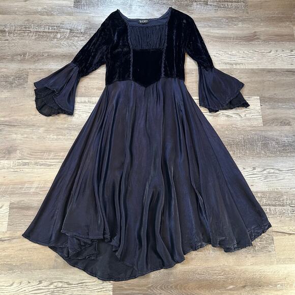 Vintage Sprogee Velvet Chiffon Witchy Fairycore Maxi Dress Gothic Renaissance S - Picture 1 of 9